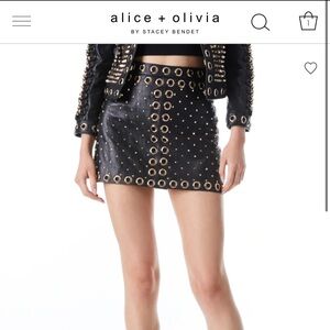 ALICE + OLIVIA ; Riley A-Line Studded Leather Skirt ; Barely Worn